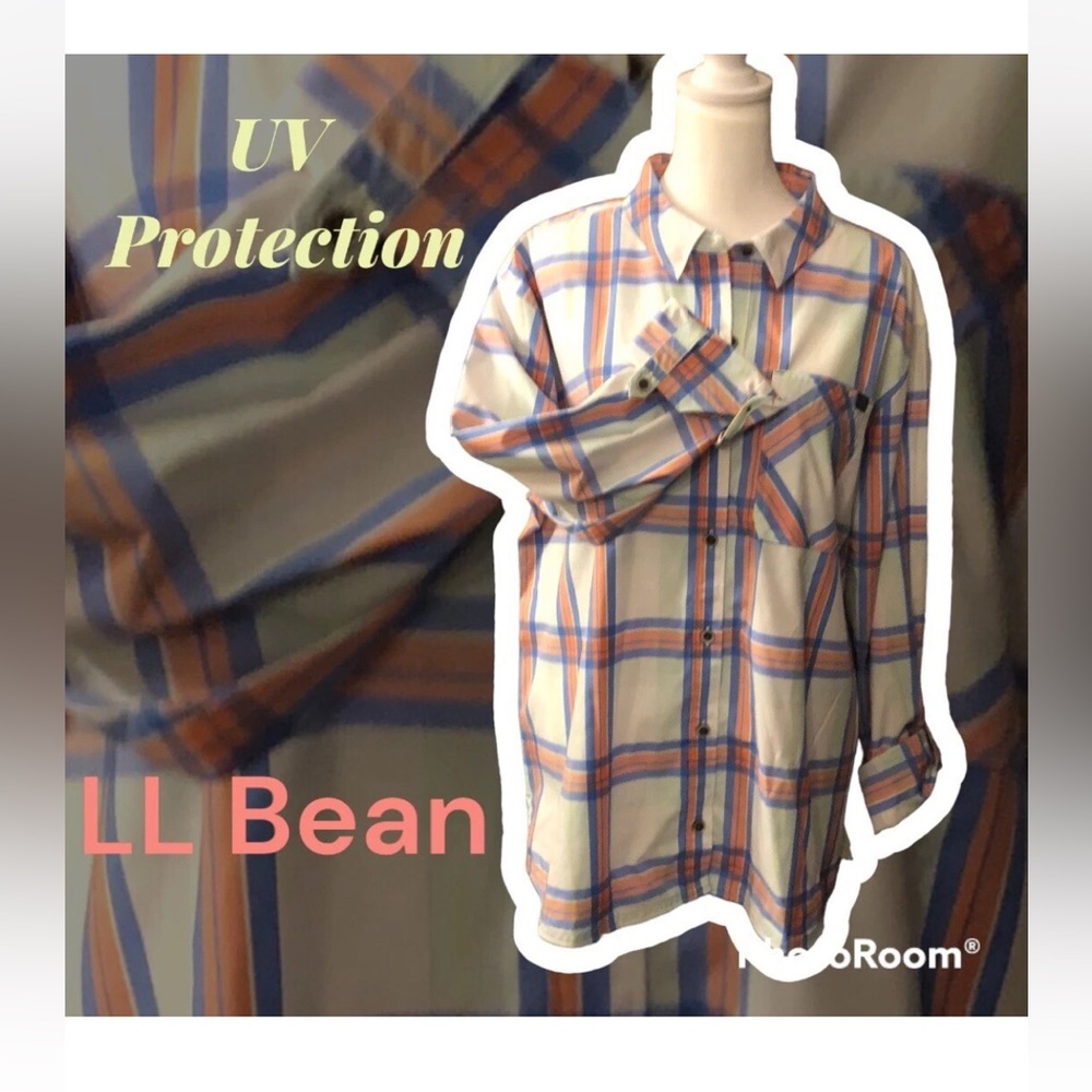 LL Bean Women’s SunMart Plaid Everyday Woven Shirt Long Sleeve Roll Tab XL